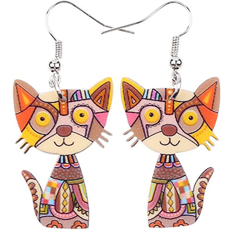 Wholesale 3D Painted Cat Acrylic Earrings